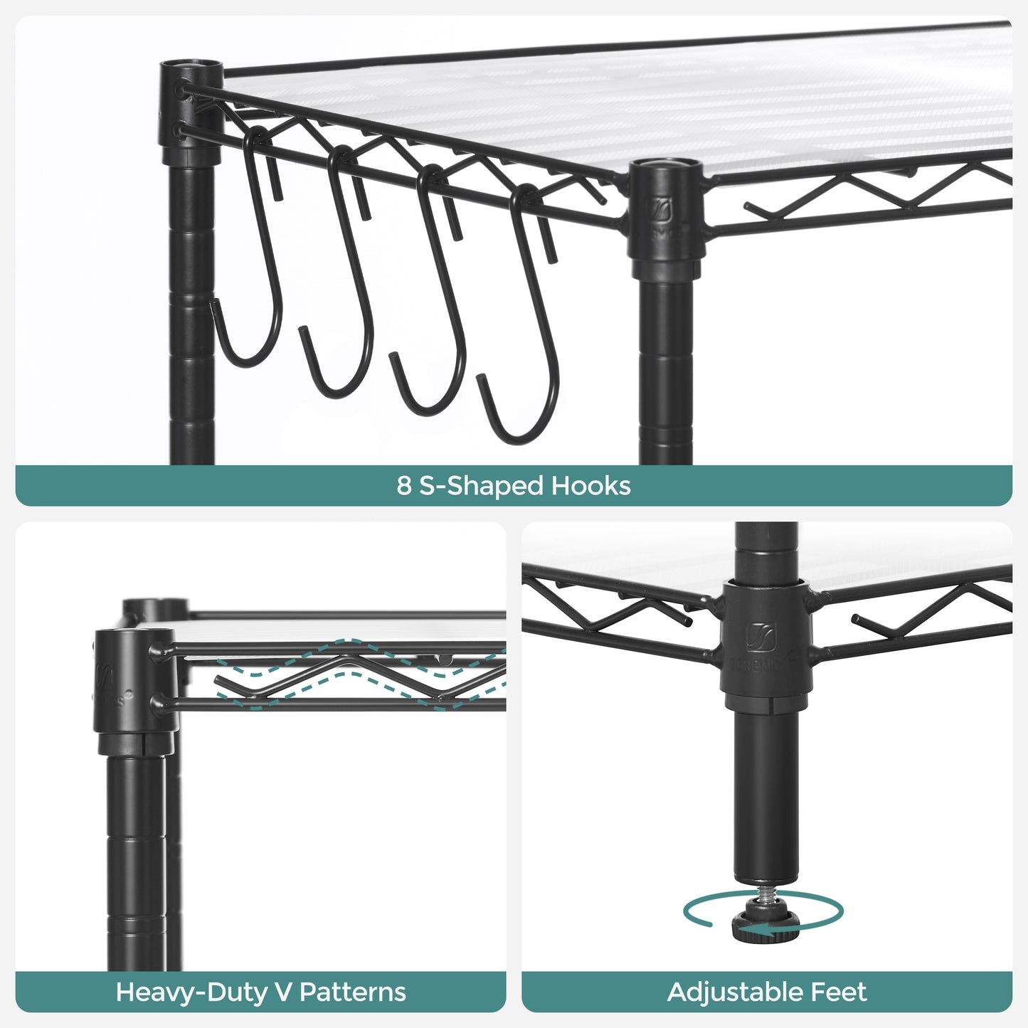 5-Tier Storage Shelves with Adjustable Shelves, Shelf Liners, 8 Hooks - image 9