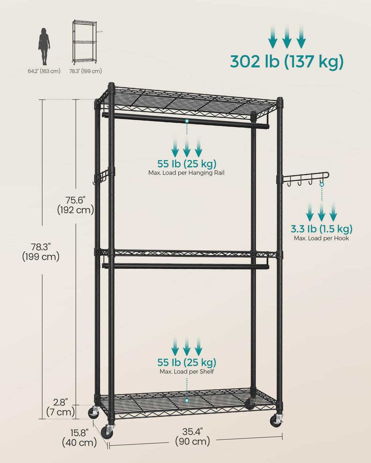 Heavy-Duty Rolling Clothes Rack