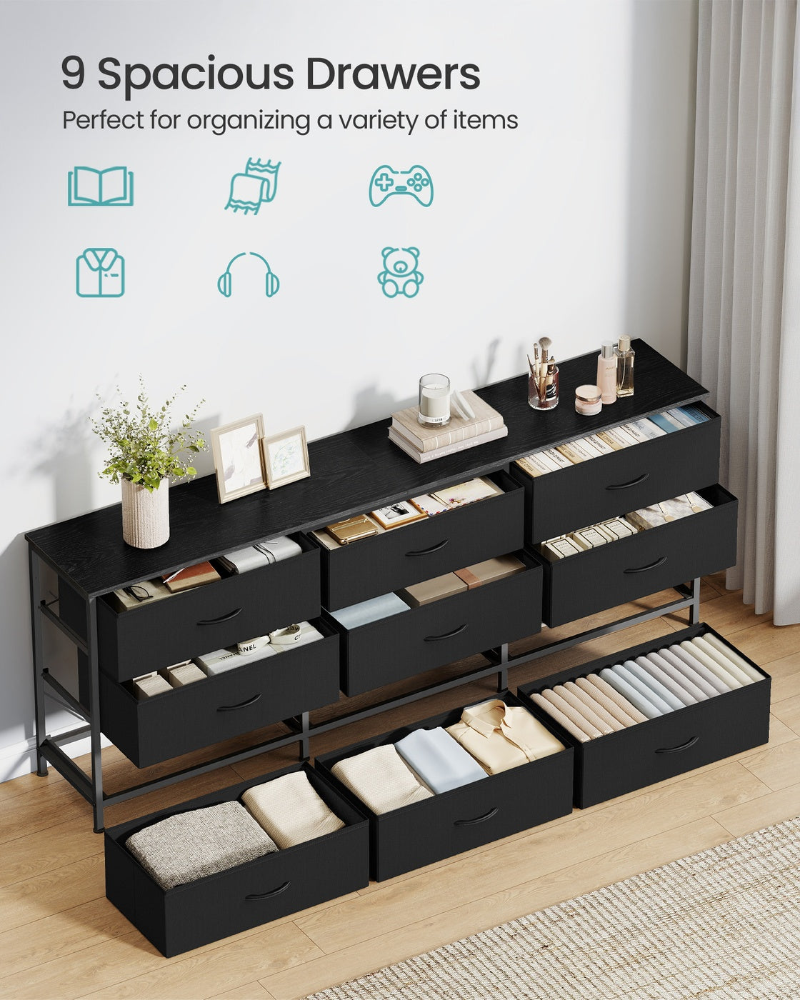 Dresser with 9 Fabric Drawers, TV Stand for TVs Up to 70 Inches
