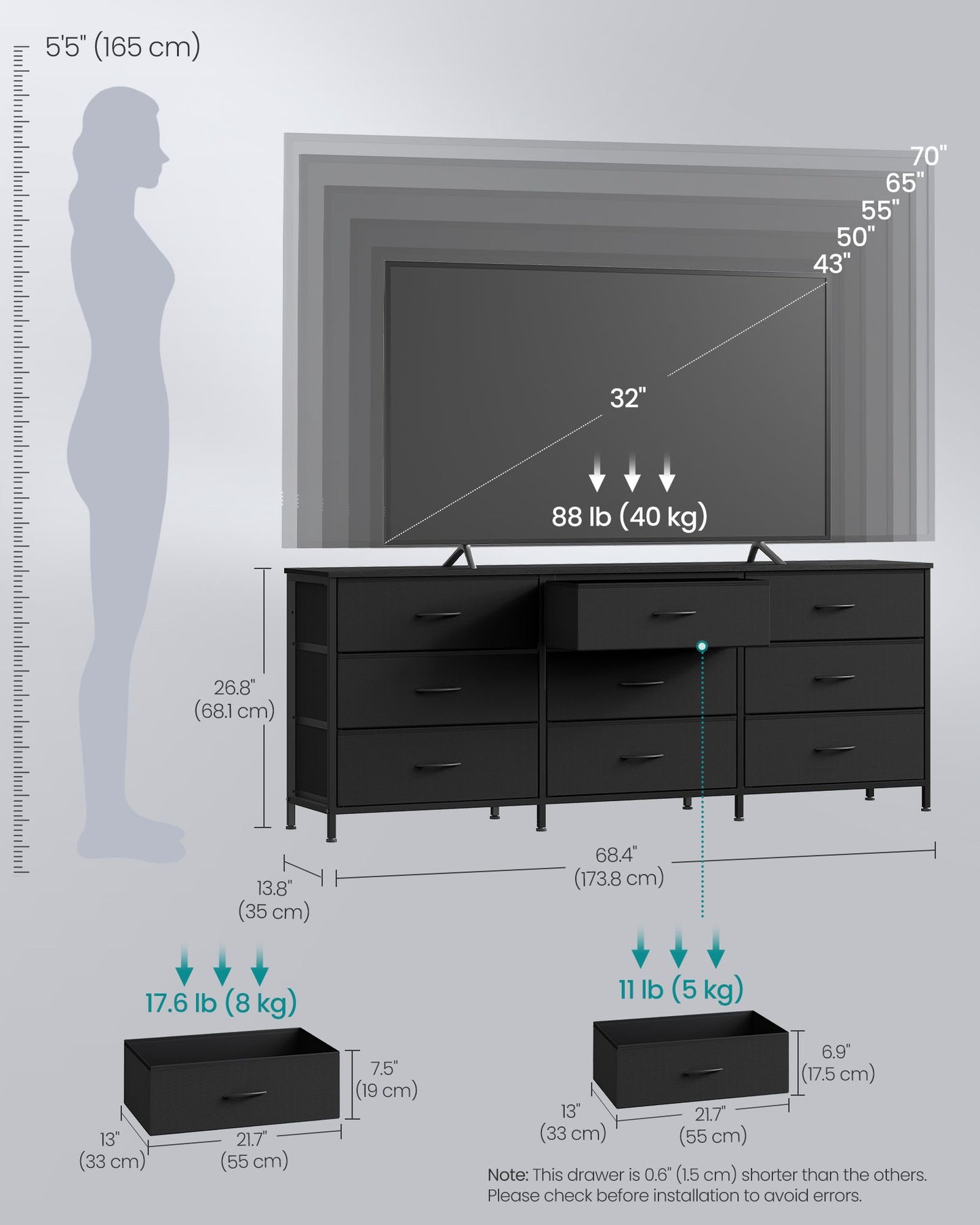 Dresser with 9 Fabric Drawers, TV Stand for TVs Up to 70 Inches - image 9