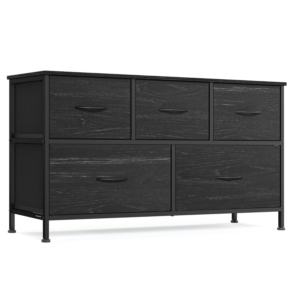 Dresser for Bedroom, 5-Drawer Storage Organizer & TV Stand, Rustic Brown, Steel Frame - Ebony Black