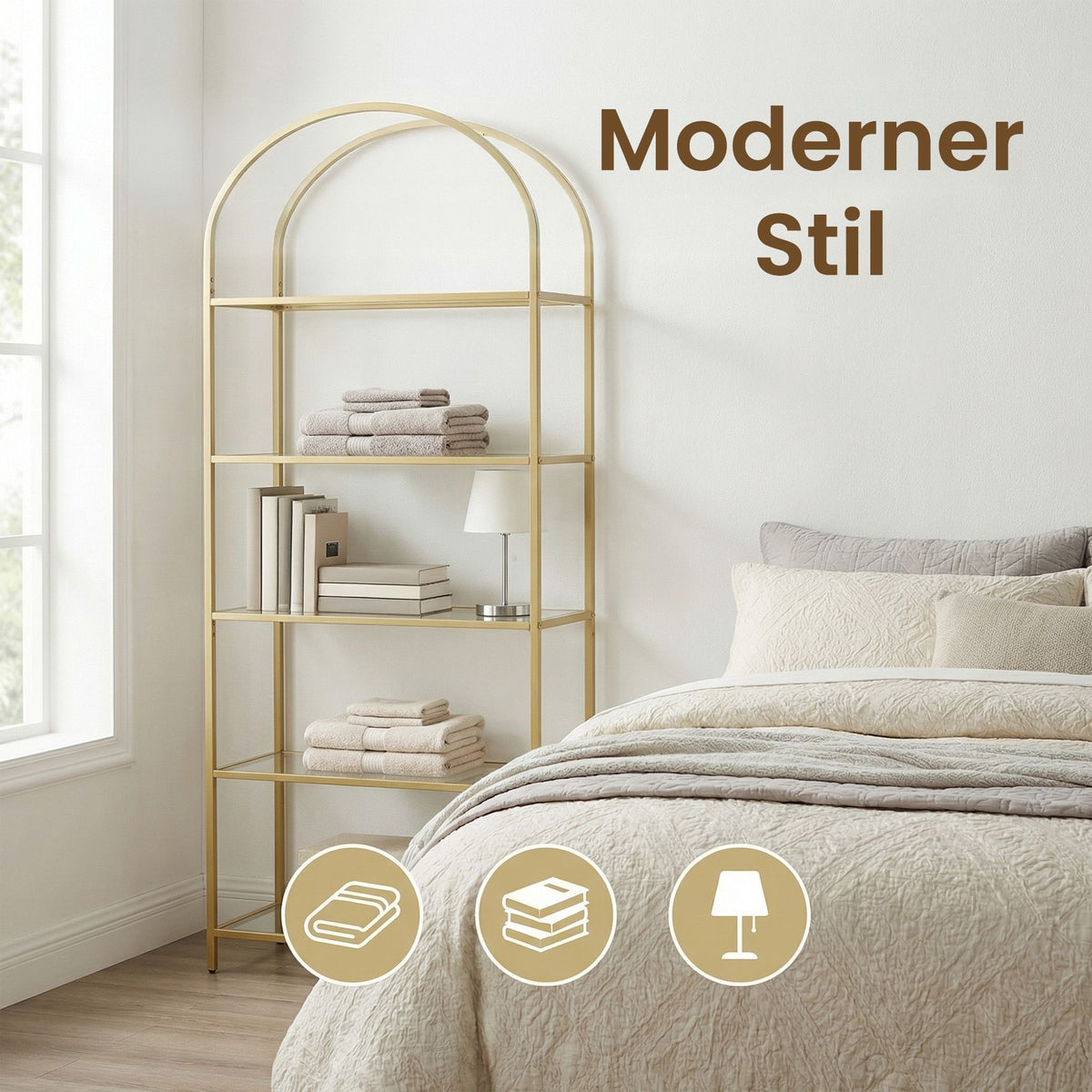 Tall Bookcase, Tempered Glass Shelving Unit, Bookshelf with Steel Frame, 6-Tier Shelf for Living Room Study