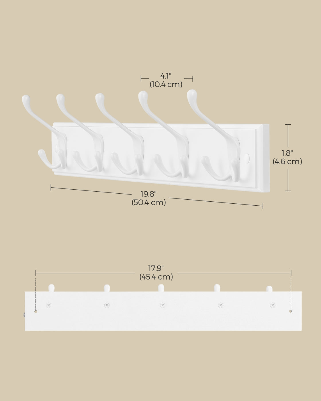 Wall-Mounted Coat Rack, 5 Tri-Hooks, Cloud White - image 5