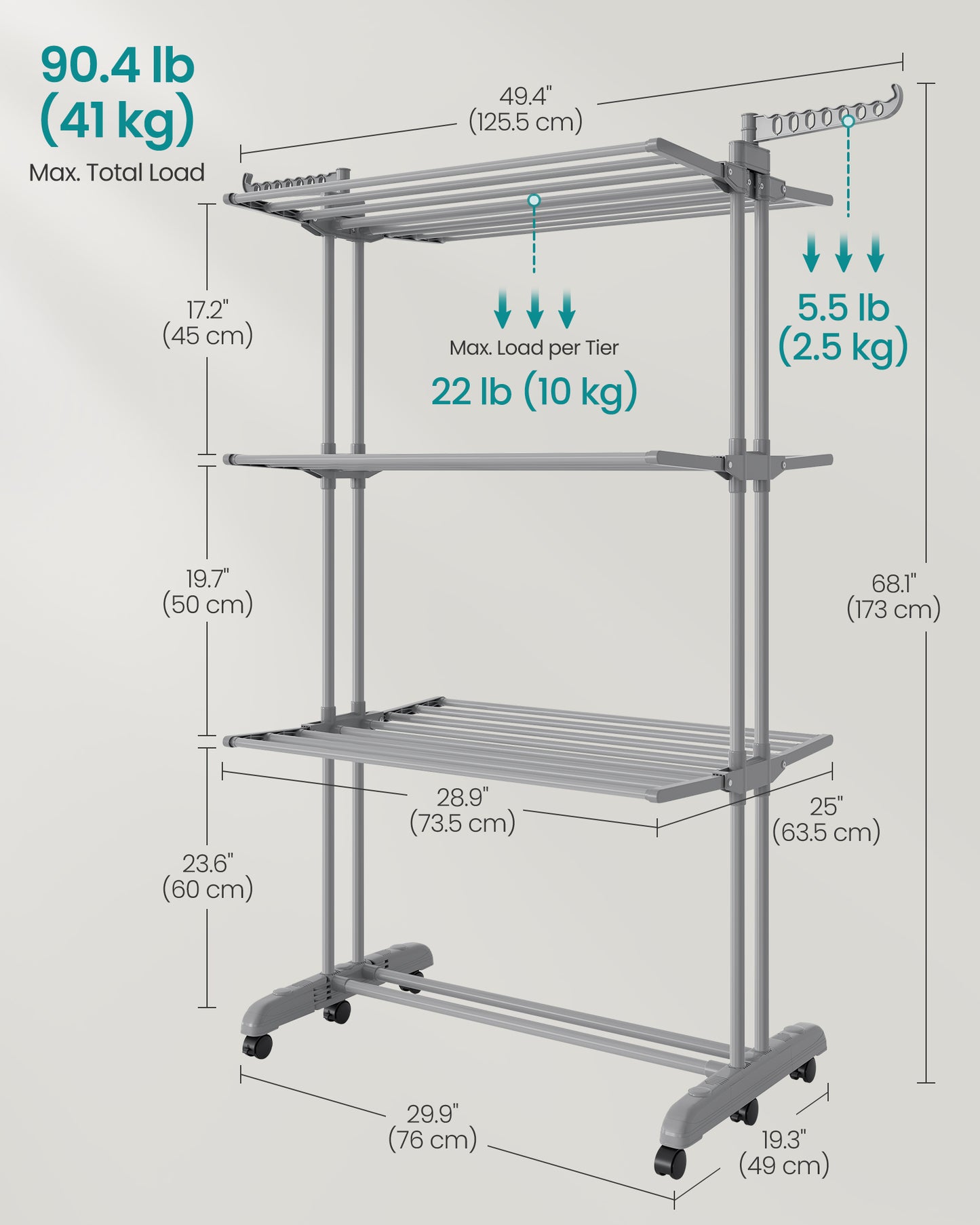 Clothes Drying Rack 4-Tier, Foldable Laundry Drying Rack 173 cm Tall