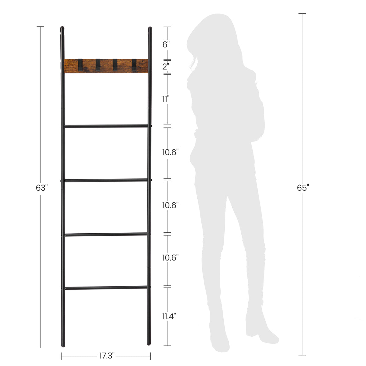 Blanket Ladder, 5-Tier Ladder Shelf, 17.3 x 63 Inches