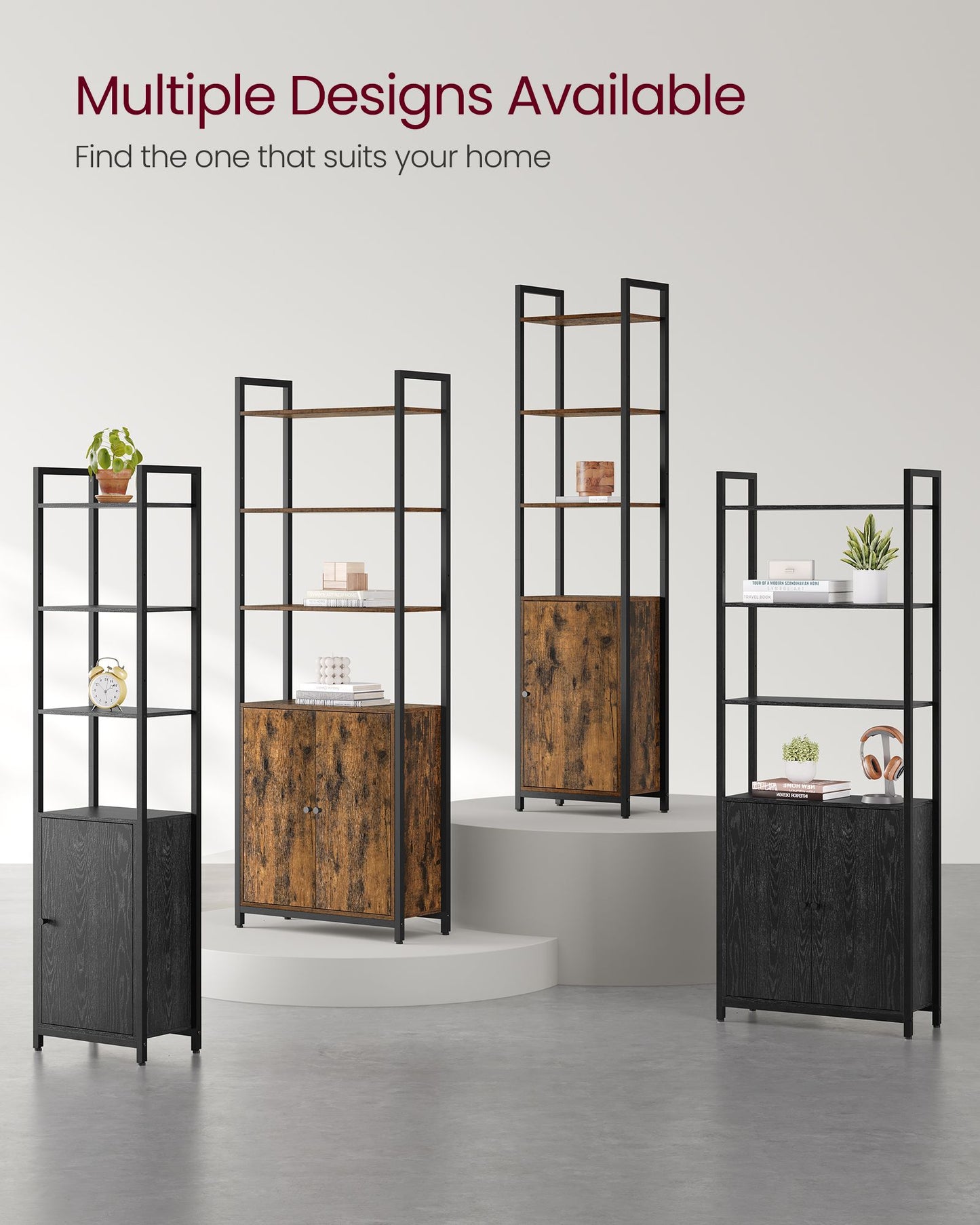 Tall Bookshelf with Door, 6-Tier Bookcase, Metal Frame - image 25