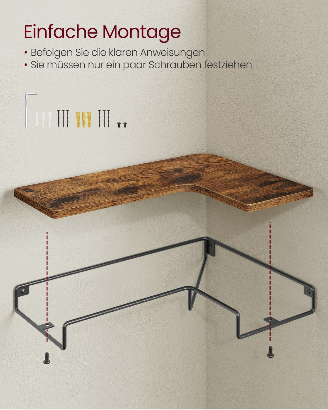 Set of 3 L-Shaped Floating Shelves Rustic Brown