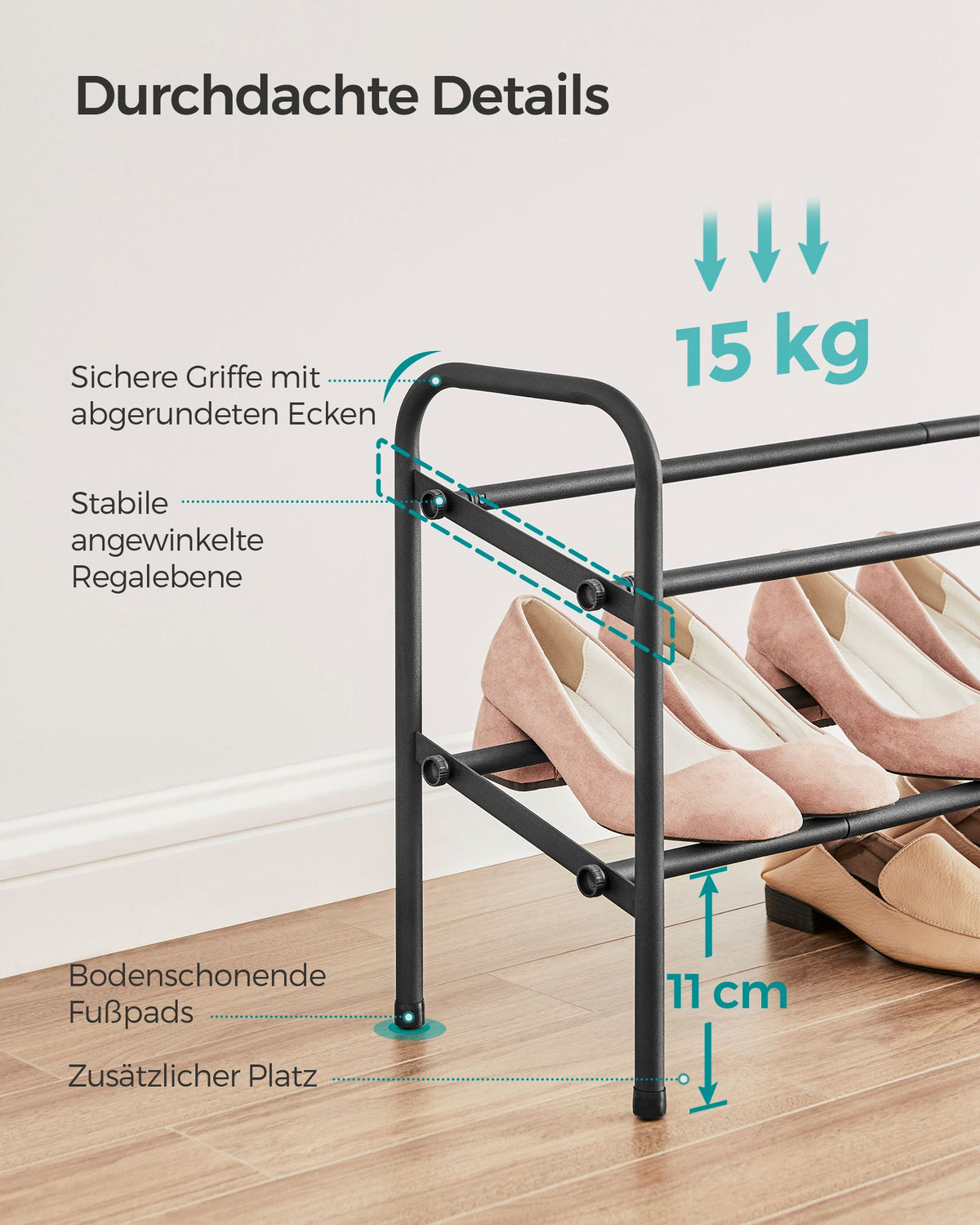 2-Tier Metal Expandable Shoe Rack Ink Black