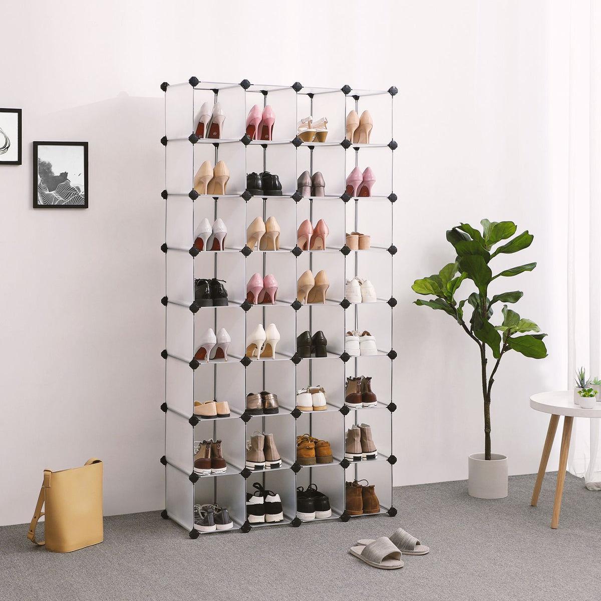 Shoe Rack, Space Saving 32-Pair Plastic Shoe Units, Cabinet Storage Organizer