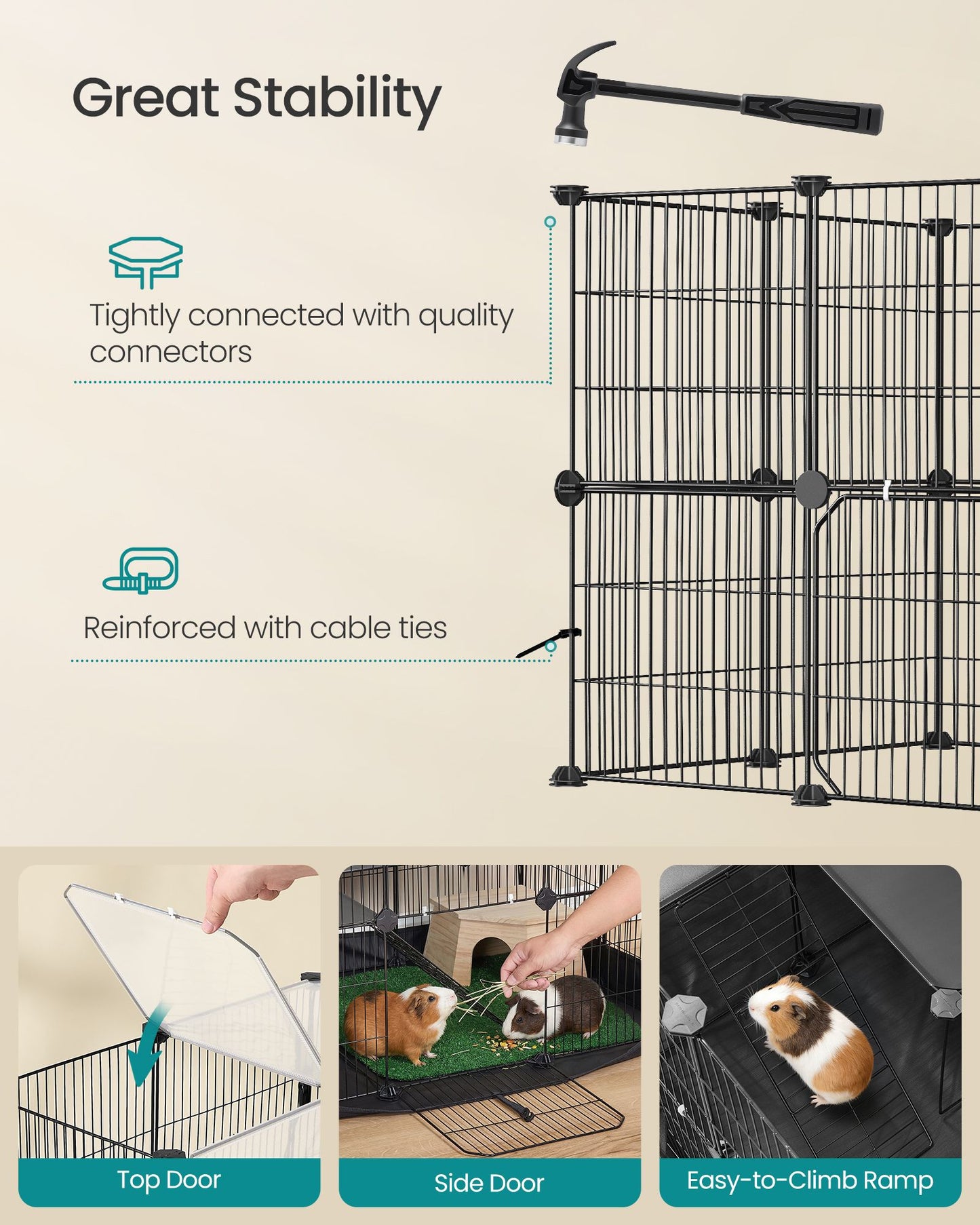 Pet Playpen, 2-Tier Steel Pen with Roof, Indoor Dog Fence, 47.2 x 23.6 x 23.6 Inches, Waterproof Mat - image 4