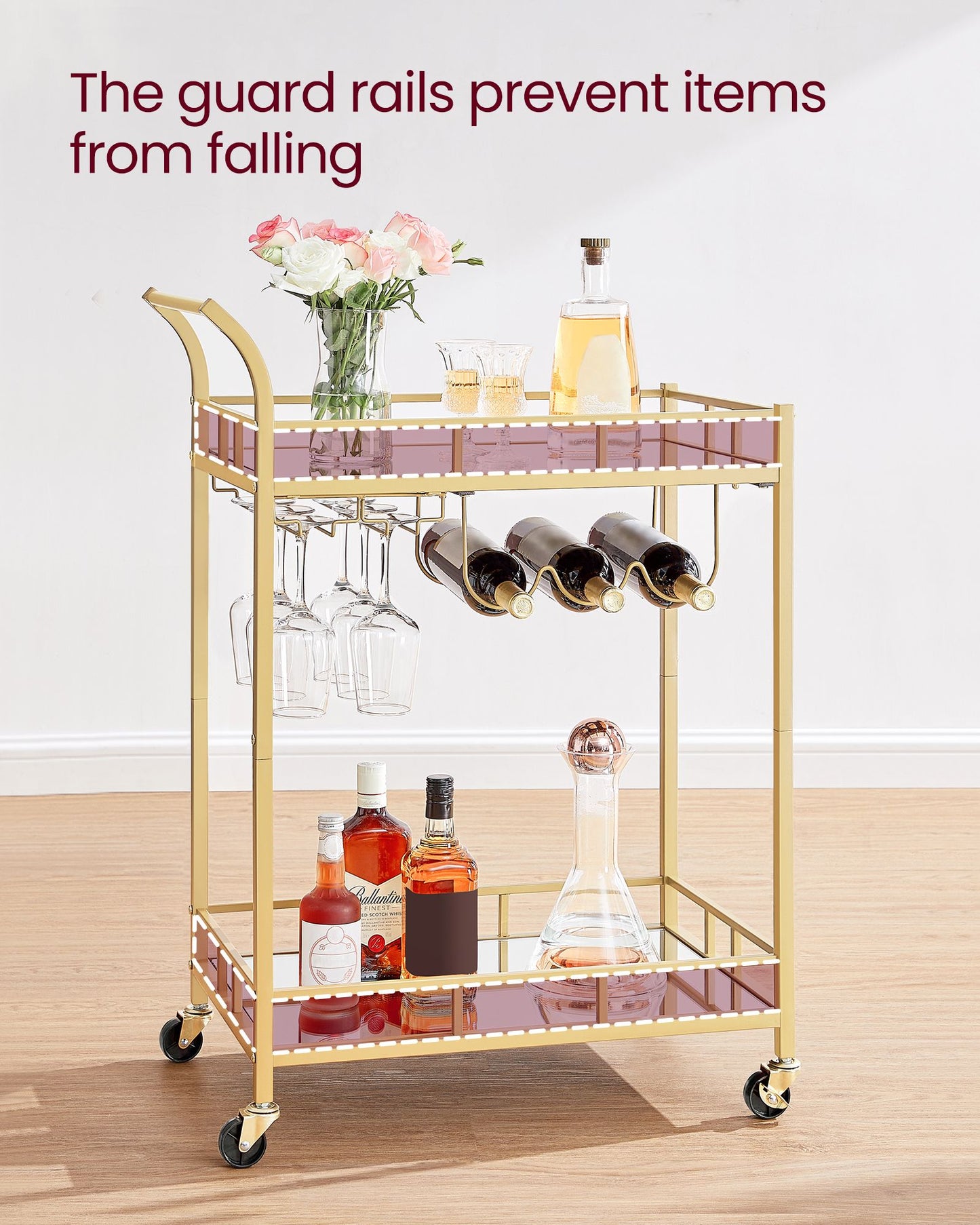 Home Bar Serving Cart with 2 Mirrored Shelves