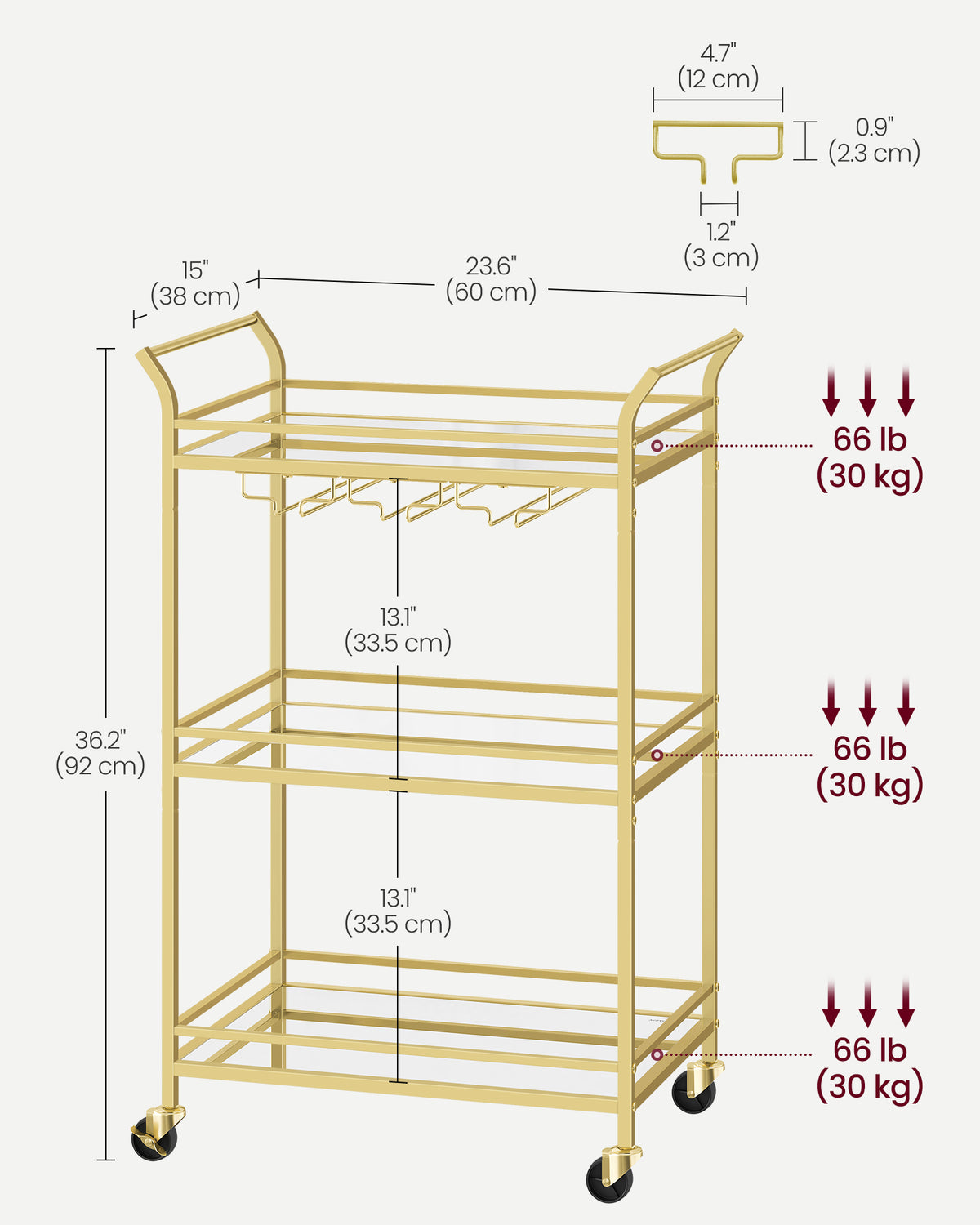 Home Bar Serving Cart with 3-Tier Shelf