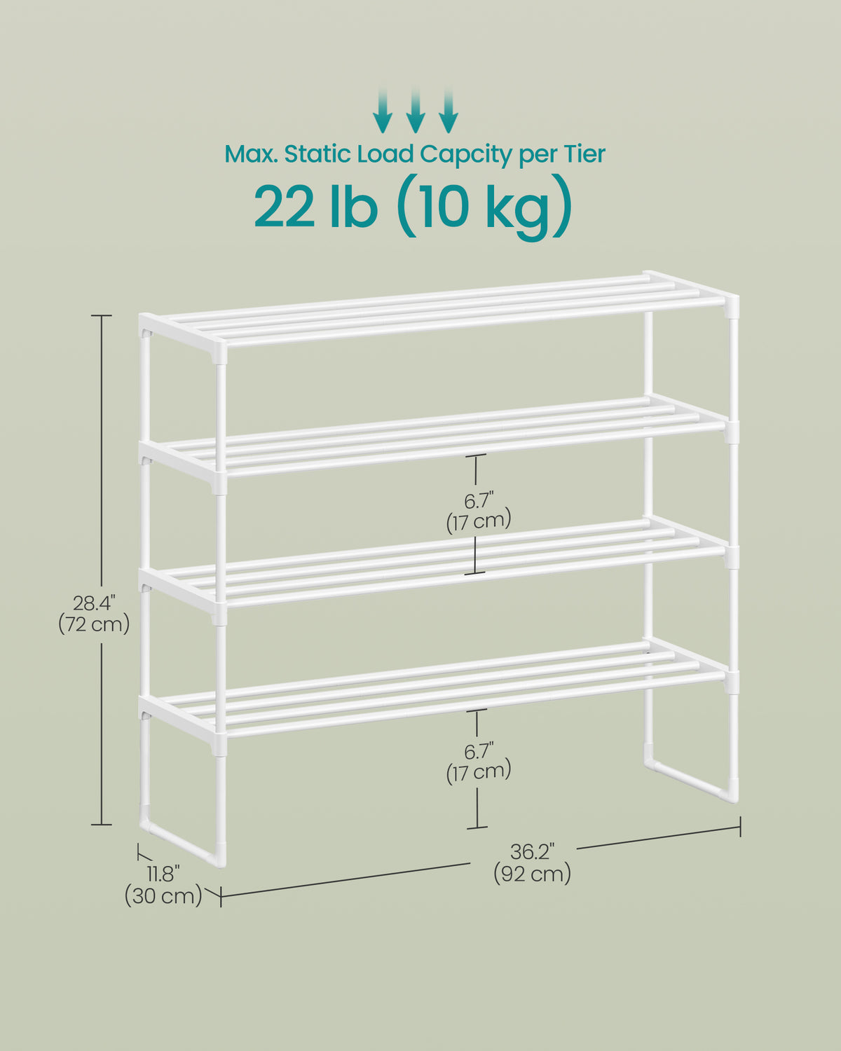 Shoe Rack, 4-Tier Shoe Organizer, Metal Storage Shelf, Upright or Upside Down
