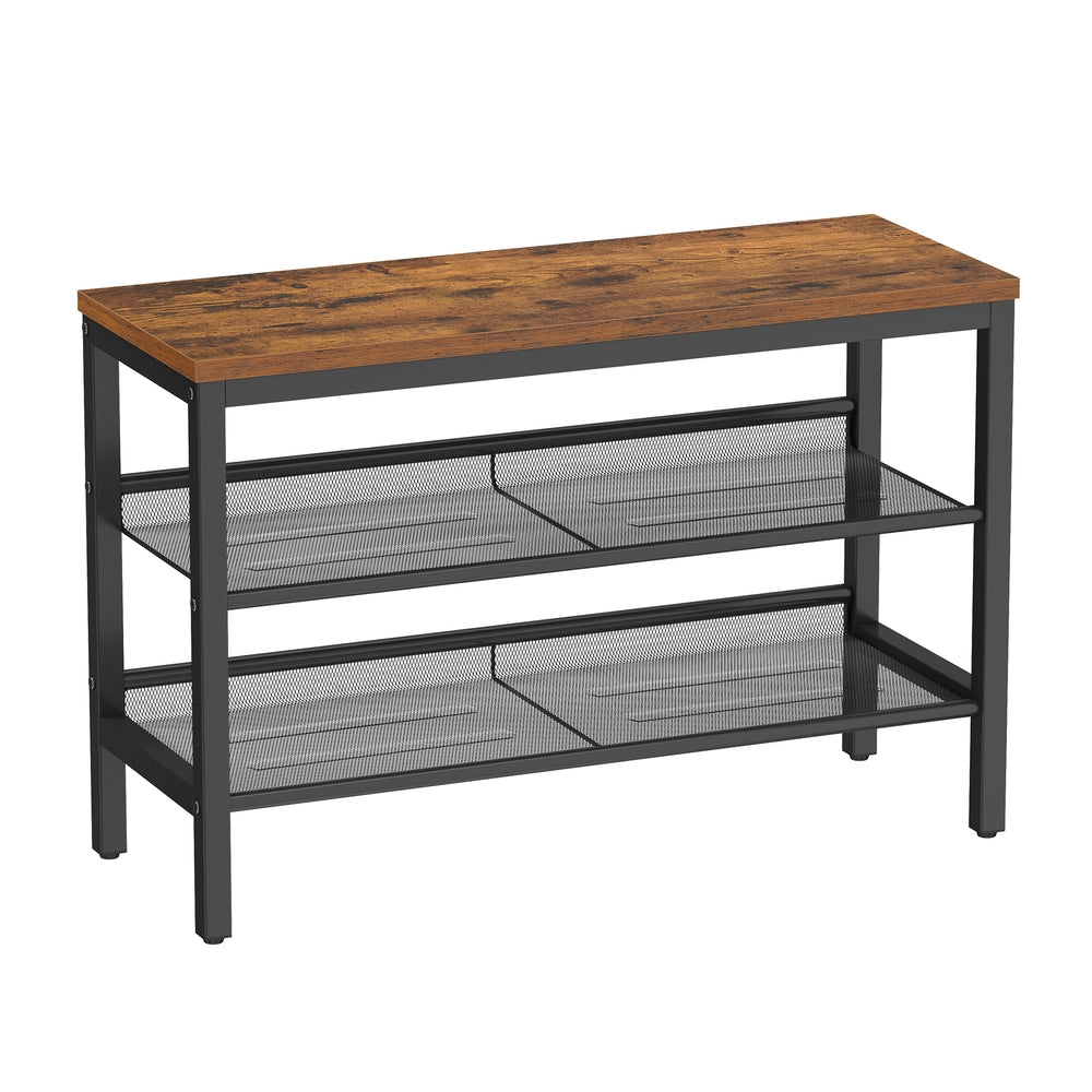 Tan and Black Three-Tier Shoe Storage Bench