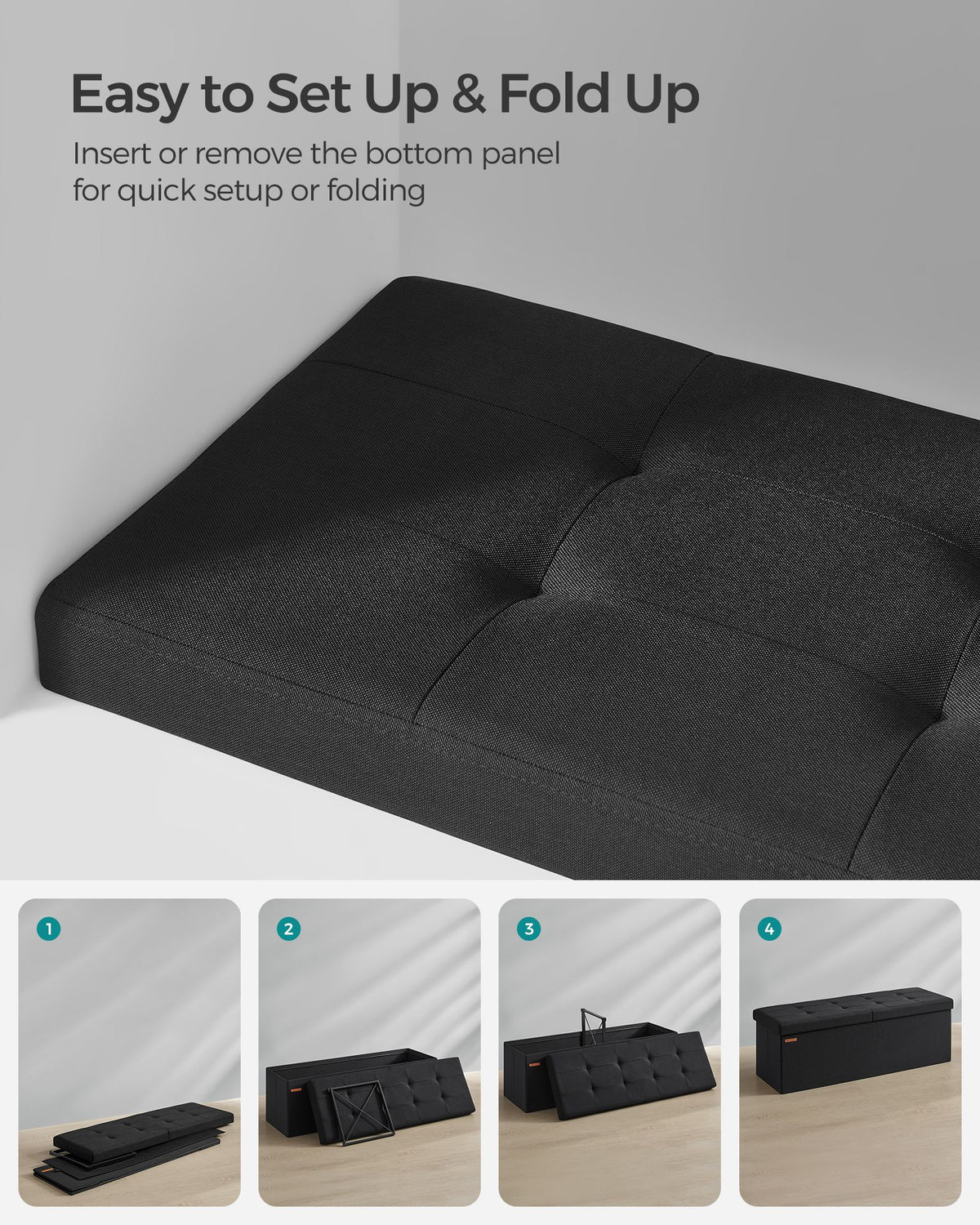 110 cm Storage Ottoman, Foldable Storage Bench with Flipping Lid, 300 kg Load Capacity, for Entryway, Living Room