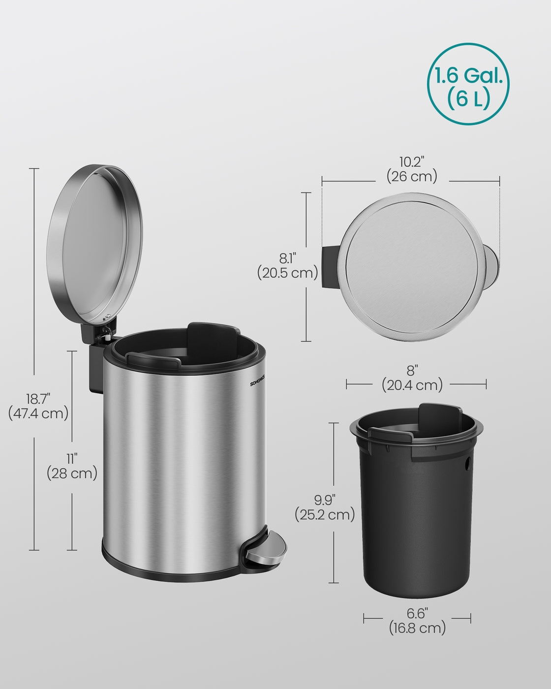 Bathroom stainless steel trash can with soft close lid - image 24