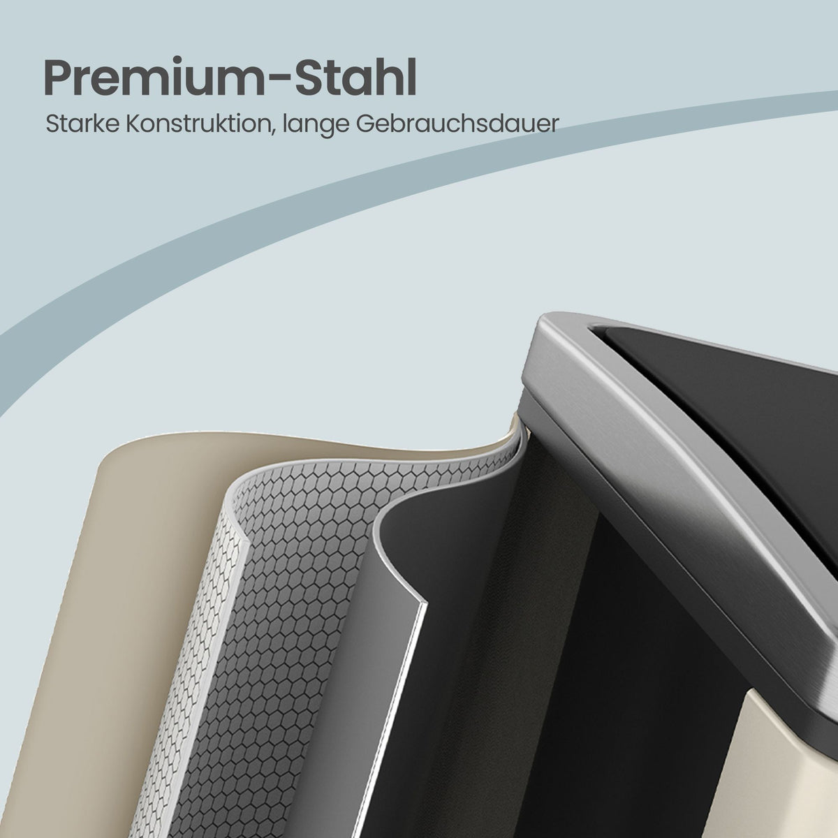 Triple Pedal Bin, 54 L Recycling Kitchen Waste Bin, Soft-Close Lids, Steel, for Home, Beige
