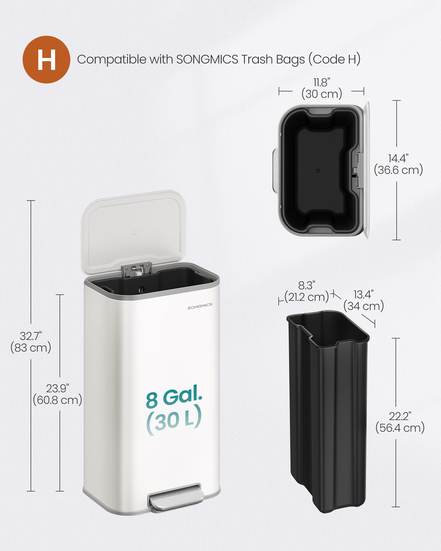 Kitchen Trash Can, 8-Gallon (30 L) Garbage Can with Lid, Stainless Steel