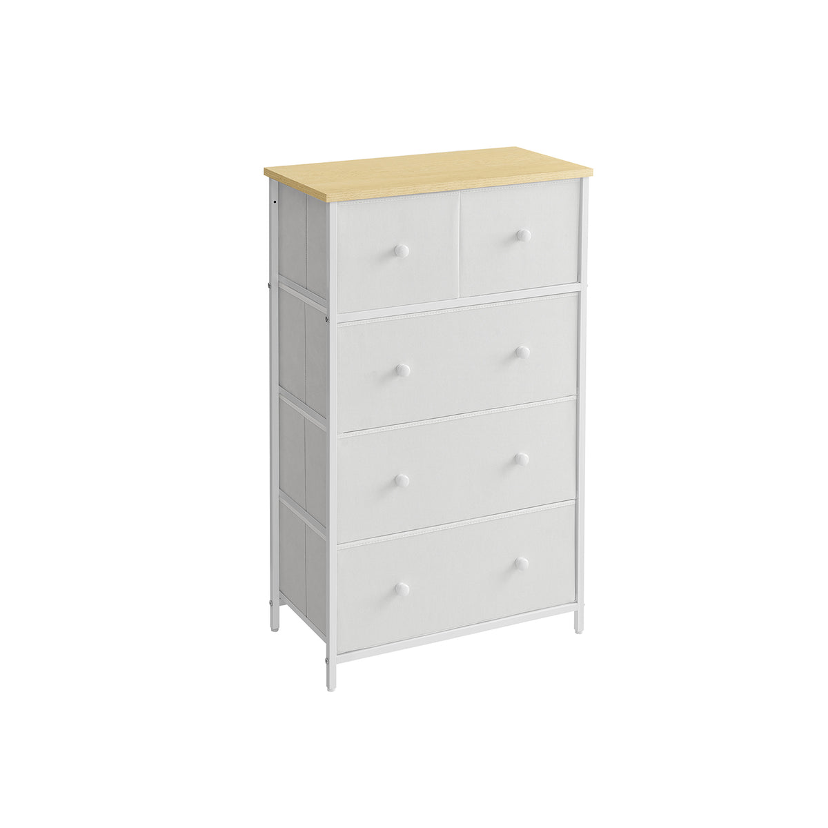 Chest of Drawers Fabric 5-Drawer Storage Organiser Unit White and Oak