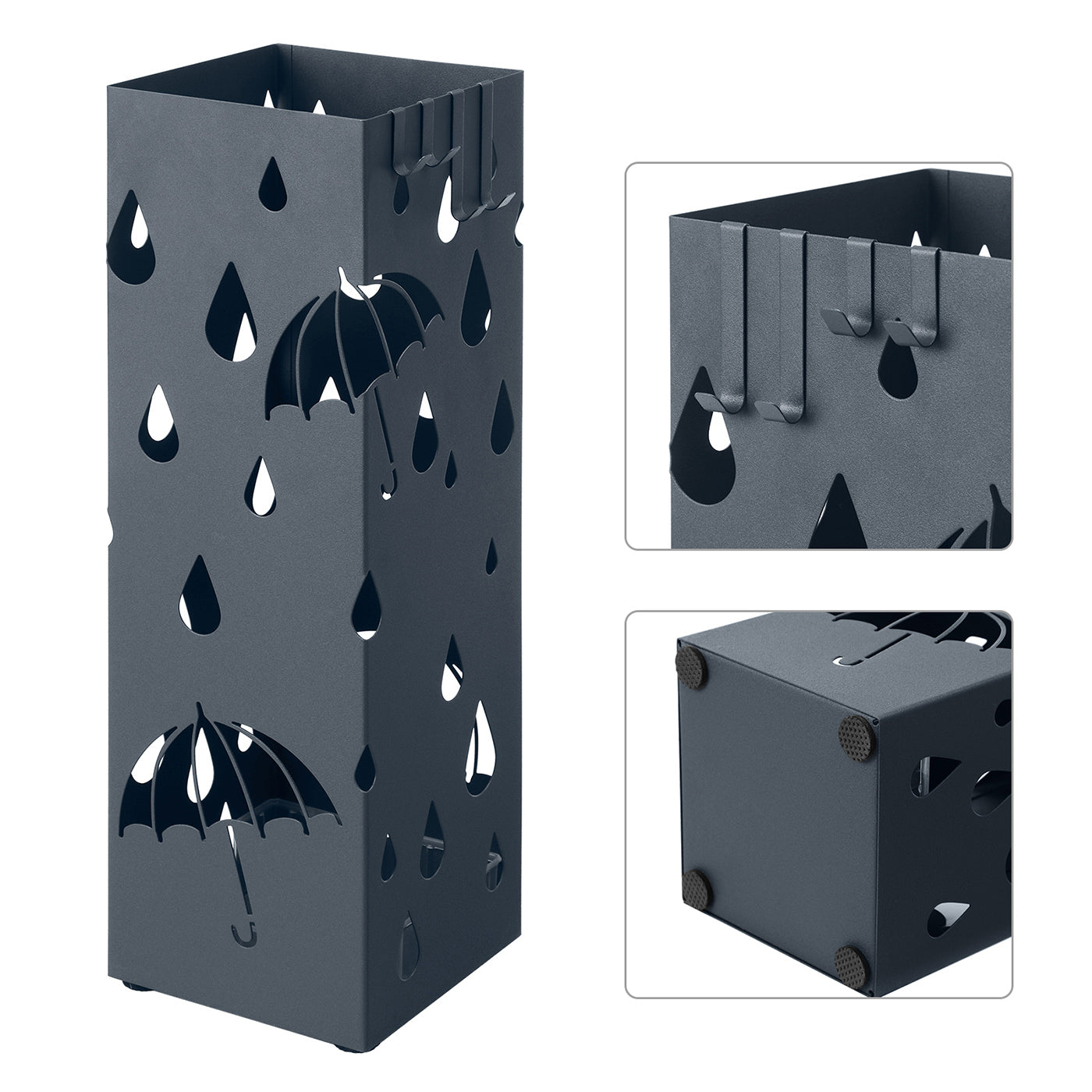Grey Umbrella Stand Holder with Hooks - image 9