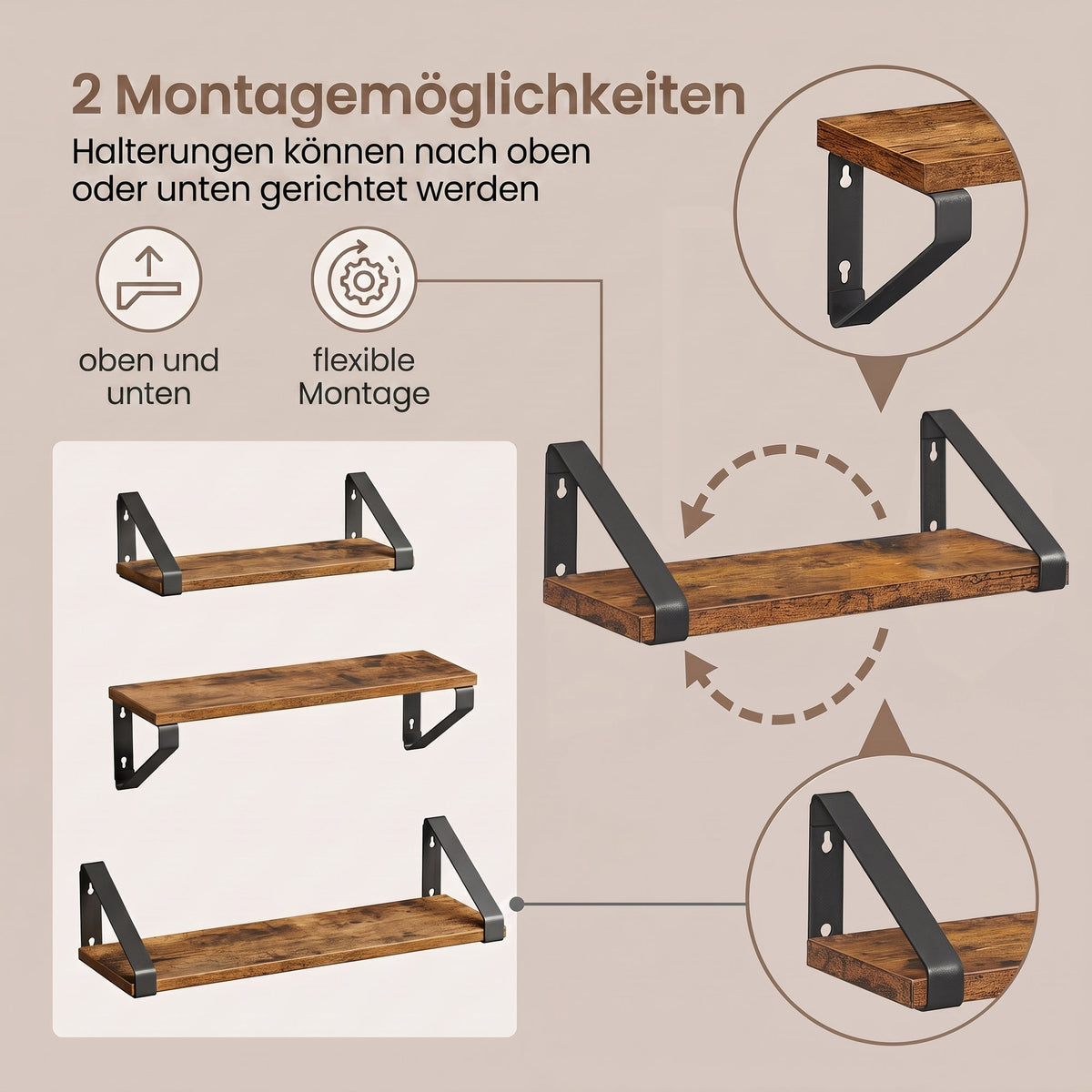 Wall Shelves, Set of 3 Wall Mounted Floating Shelves, 2 Mounting Ways