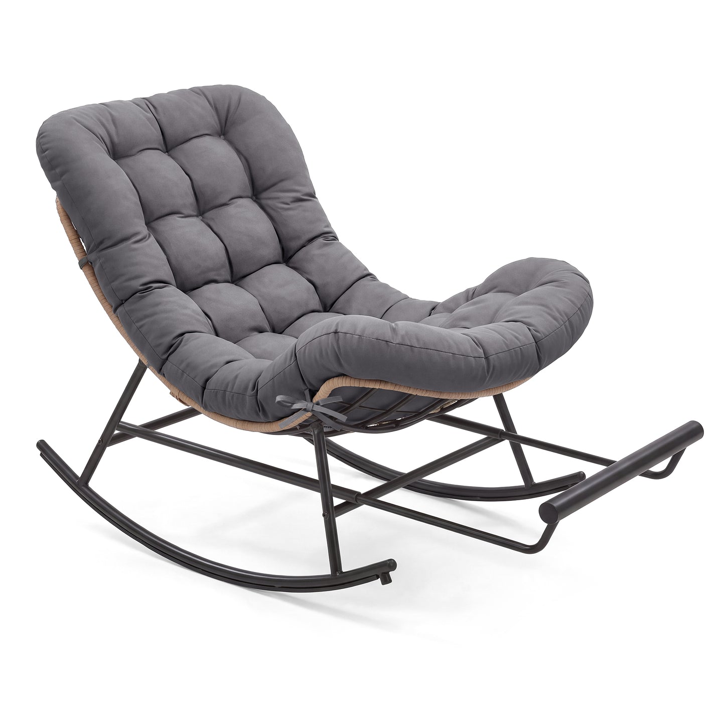 Outdoor Rocking Chair with Extendable Footrest, Removable Cushion, Papasan Chair - image 1