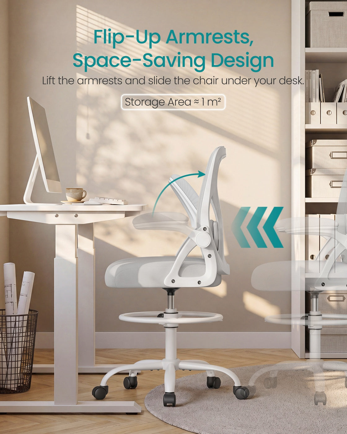 Drafting Chair, Ergonomic Tall Office Chair for Standing Desk, Mesh Back, Adjustable Footring