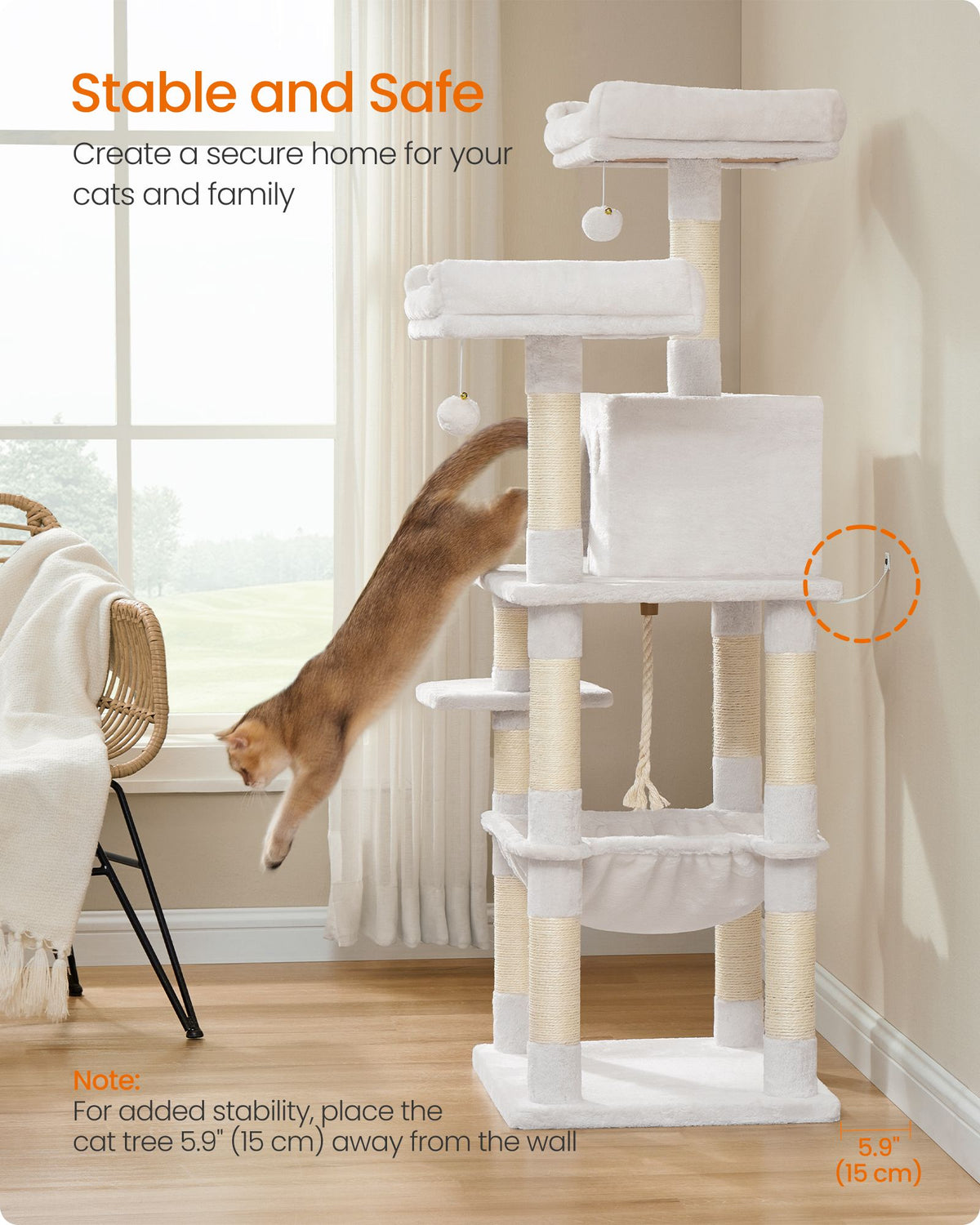 143 cm Cat Tower for Indoor Cats Cream White - image 8