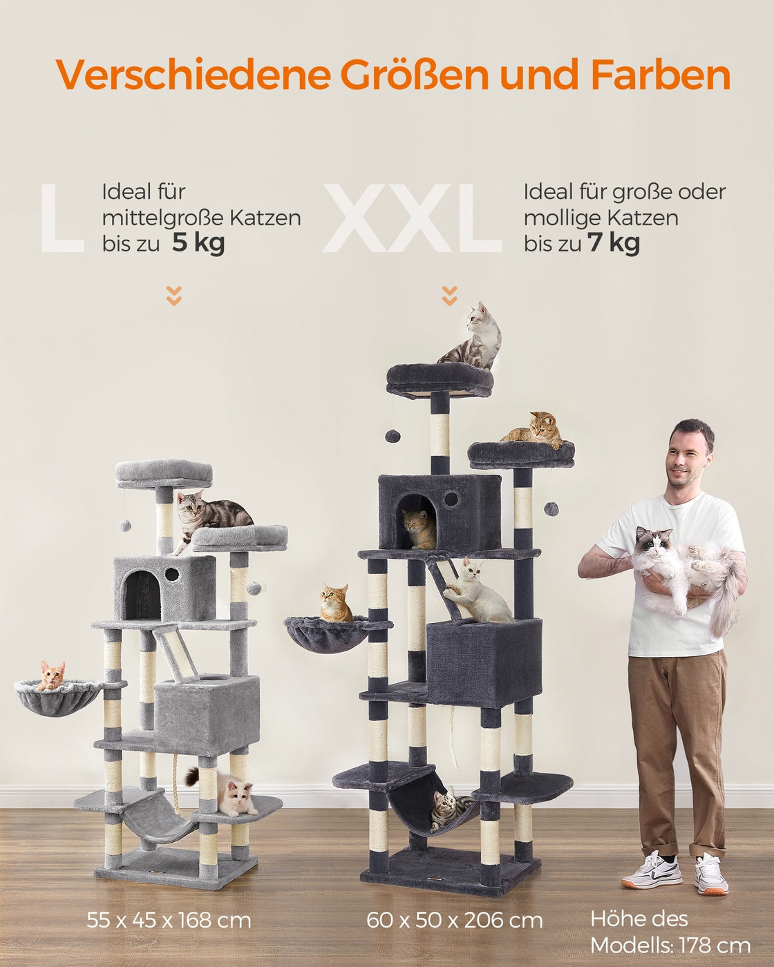 206 cm Large Cat Tower with 13 Scratching Posts