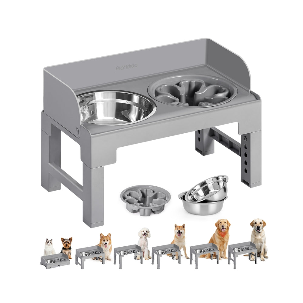 Dove Grey Raised Dog Bowls with Height-Adjustable Stand