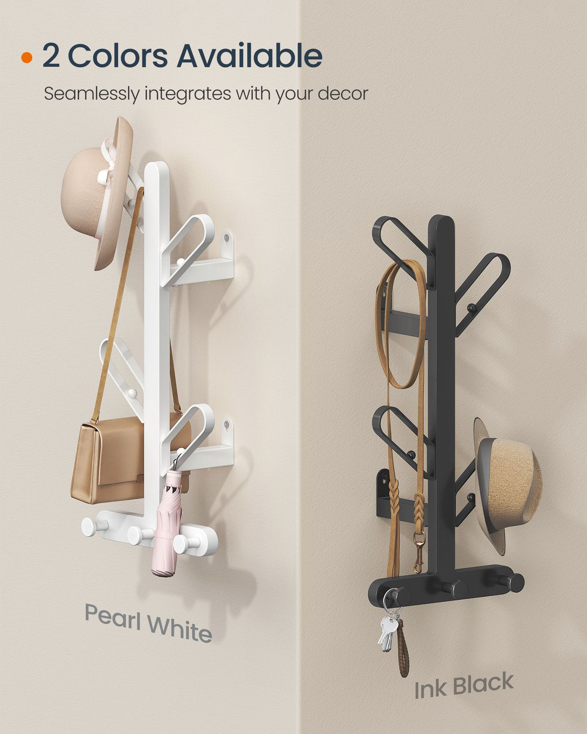 Set of 2 Wall-Mounted Coat Racksh-Look Racks with 14 Hooks, Ball Tips