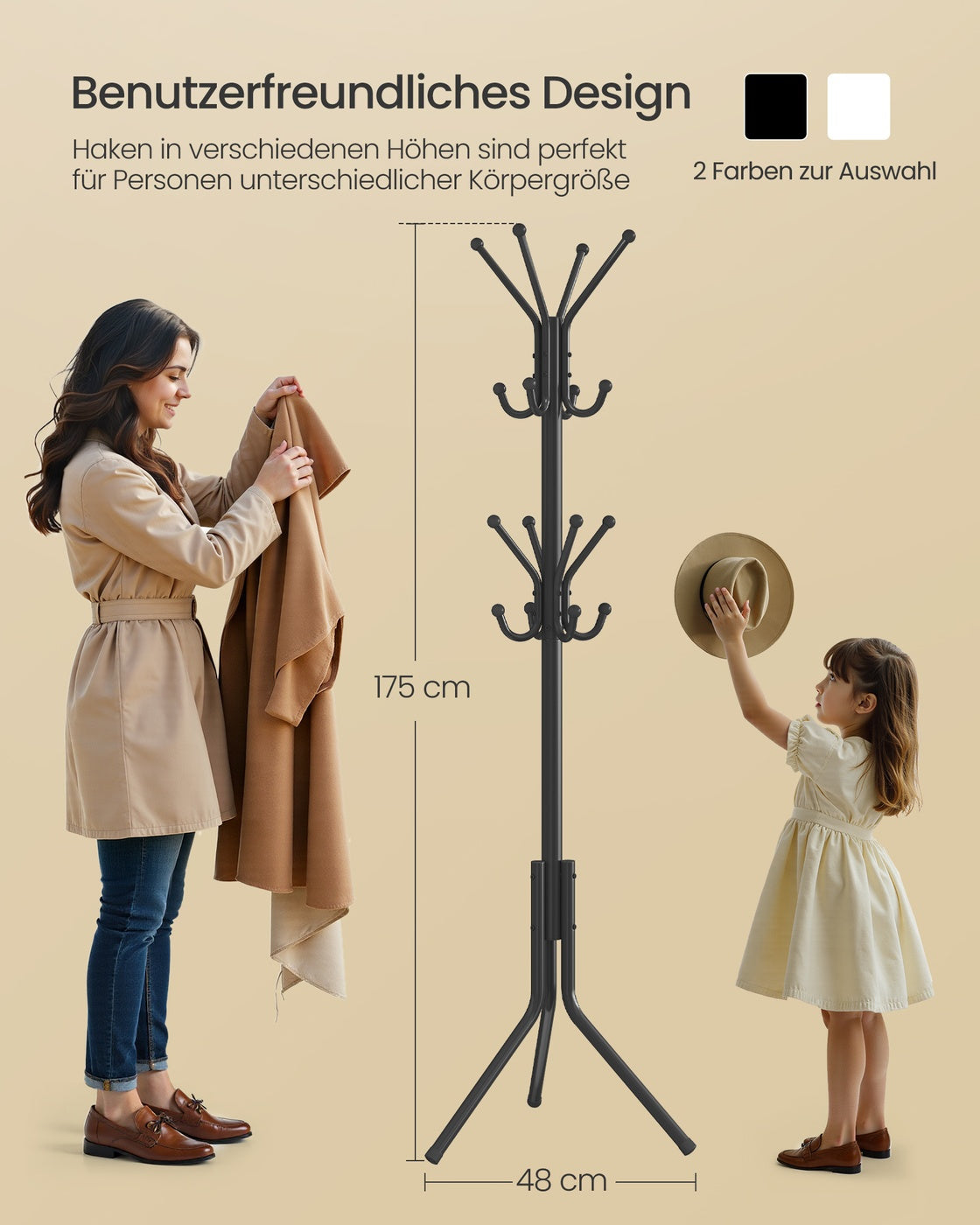 Freestanding metal coat rack with hooks Ink Black