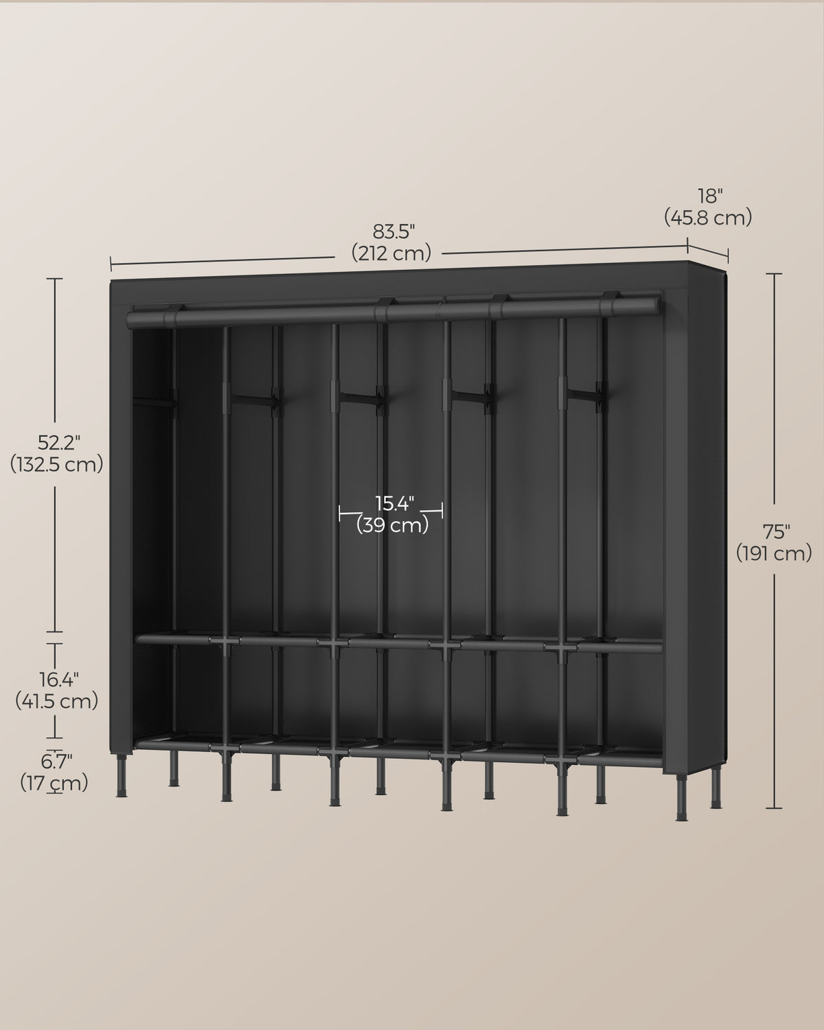 83.5 Inch Wardrobe Closet with 5 Hanging Rails and 10 Shelves