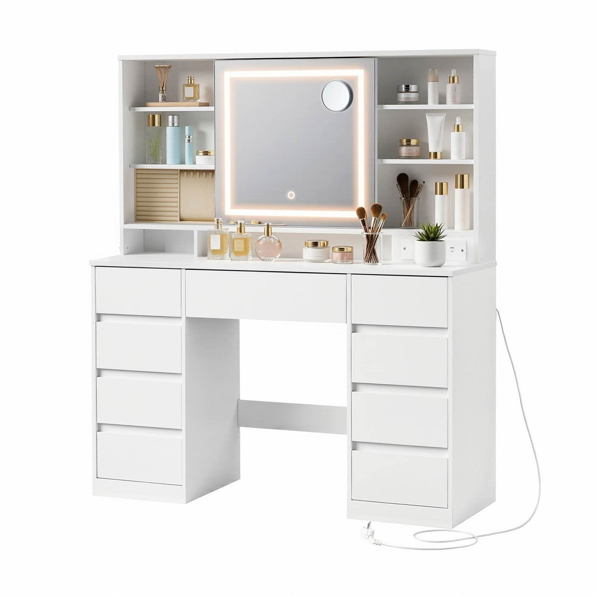 Cloud White Nine-Drawer Dressing Table with LED Mirror - image 1