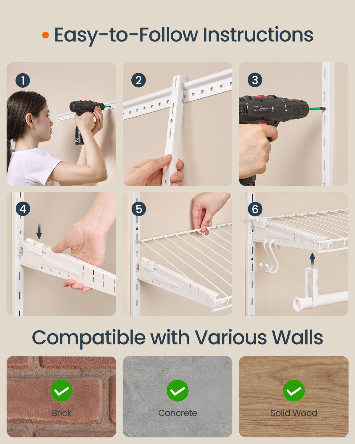 Closet System, 2-4 ft, with 2 Hanging Rods, 2 Shelves, Cloud White