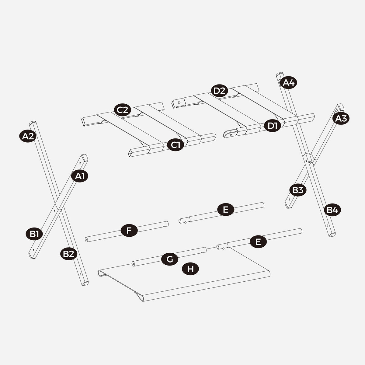 Luggage Rack for Guest Room, Suitcase Stand with Storage Shelf, Steel Frame, Foldable for Easy Storage, Hotel, Bedroom, Black