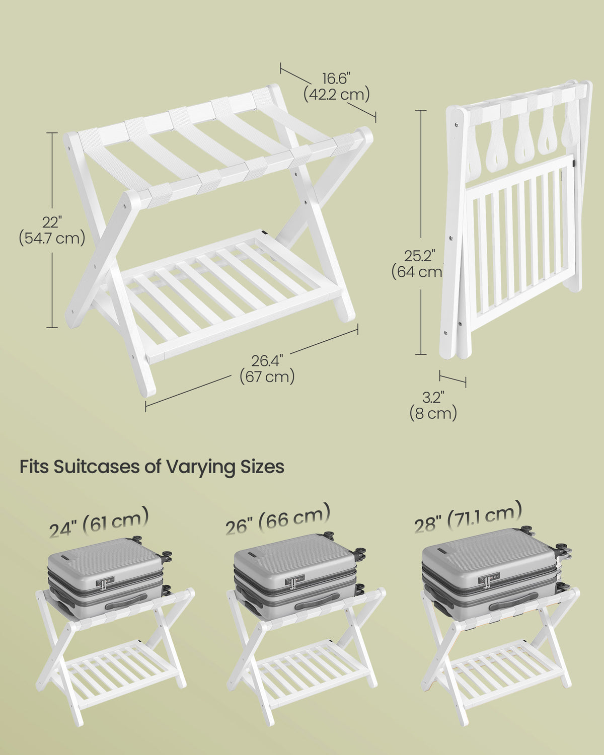 Solid Wood Luggage Racks, Set of 2, No Assembly Required, Foldable Suitcase Stand, Luggage Holder