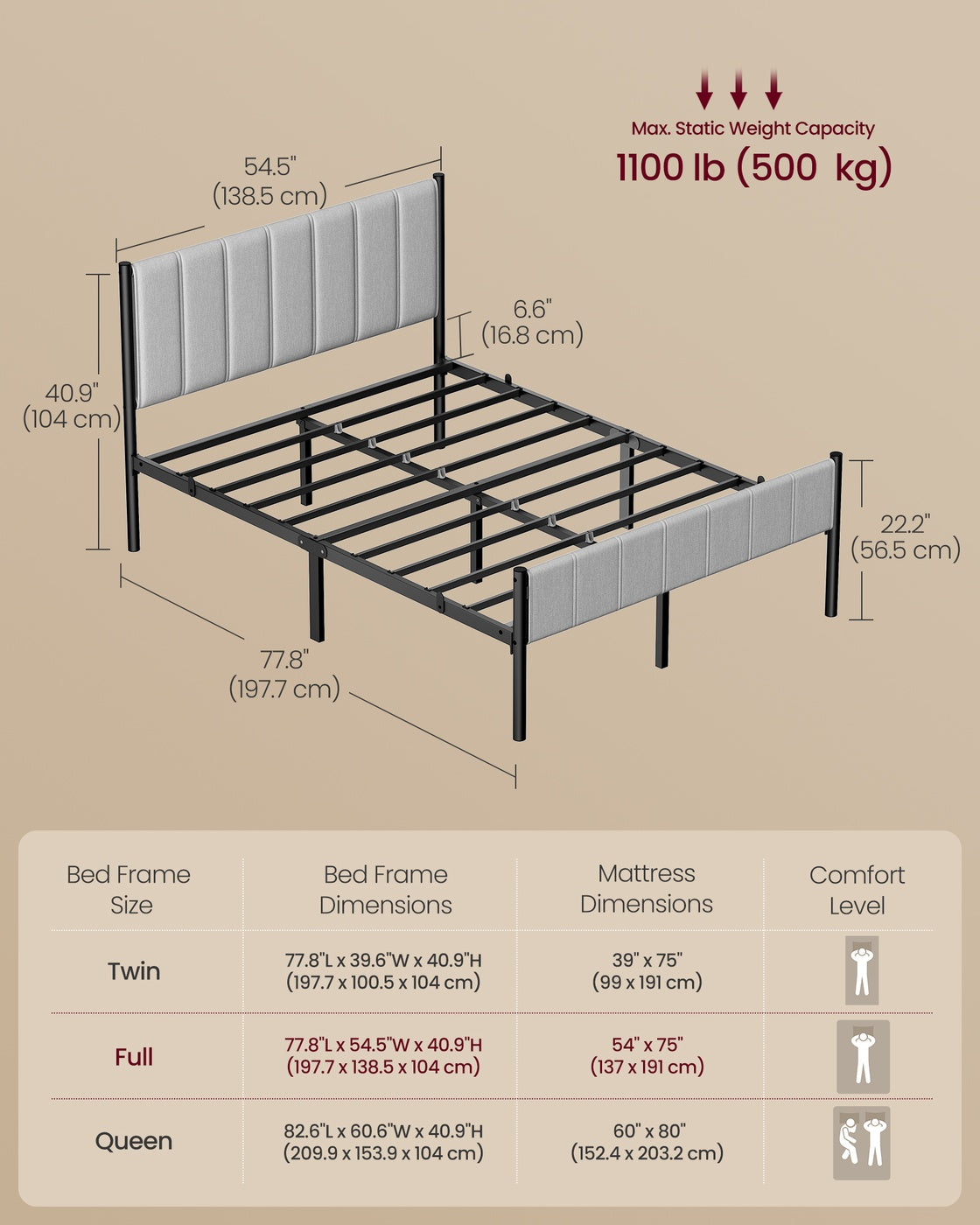 Twin Bed Frame with Upholstered Headboard