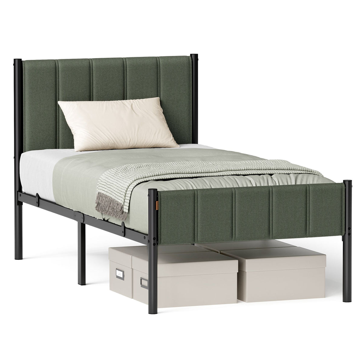 Twin Bed Frame with Upholstered Headboard