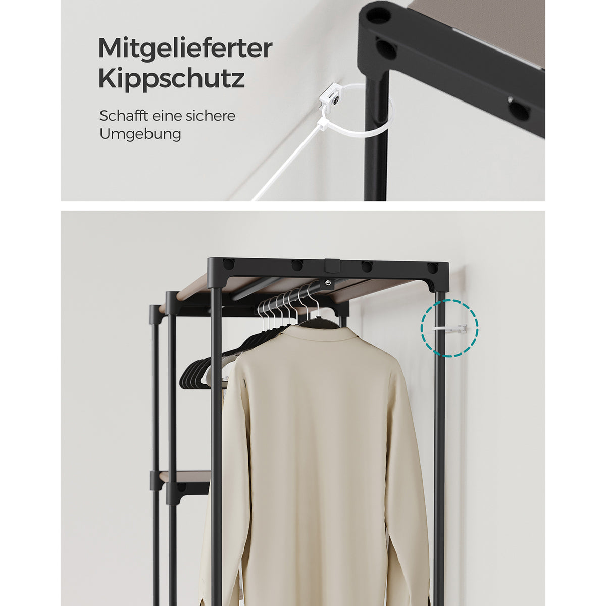 Open Wardrobe with 2 Hanging Rods & Shelves, Portable Closet Organizer for Bedroom/Laundry Room