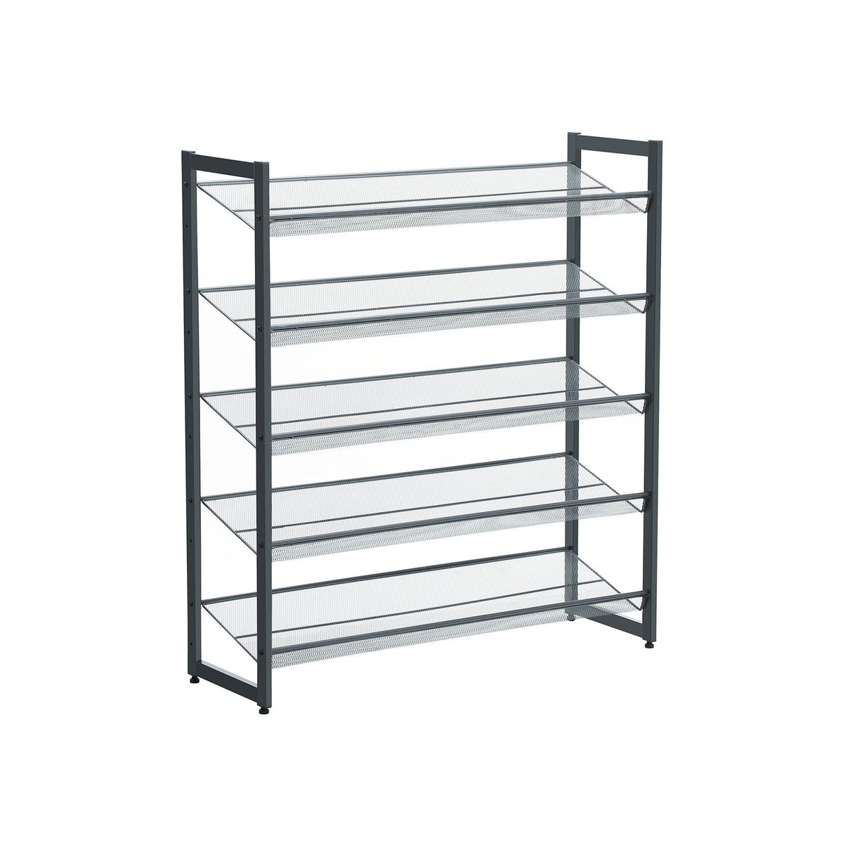 Shoe Rack, 5-Tier Stackable Shoe Storage Shelf, Metal Mesh, Flat or Angled Shoe Organizer for 20 to 25 Pairs of Shoes, Short Boots, High Heels, Cool Gray