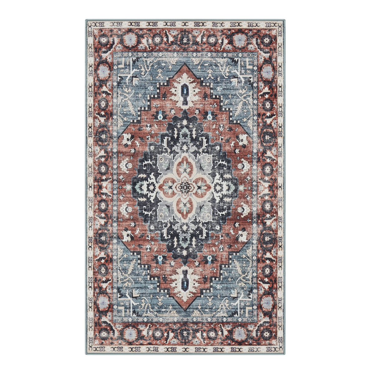 Area Rug, Non-Slip Carpet, Traditional Vintage Style, Machine Washable, Bedroom Kitchen Living Room