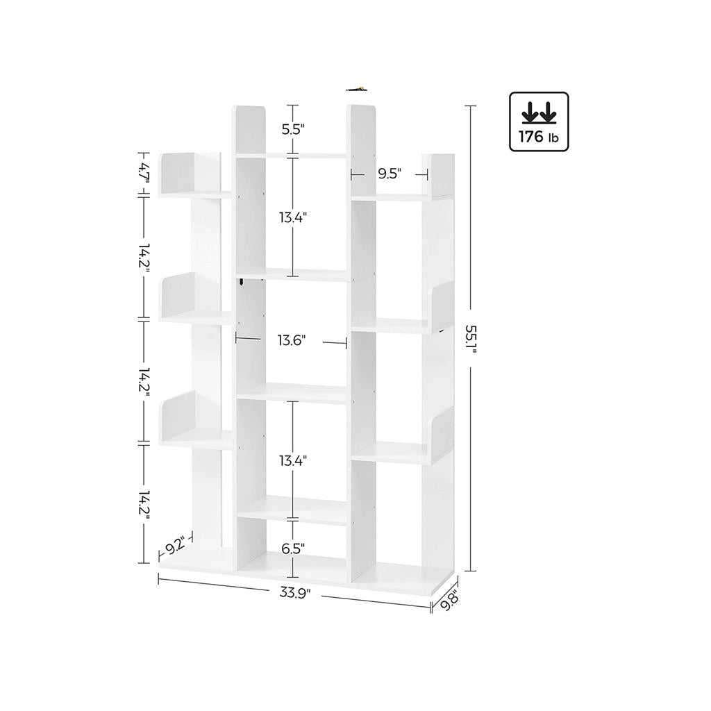 Bookshelf, Tree-Shaped Bookcase with 13 Storage Shelves, Rounded Corners