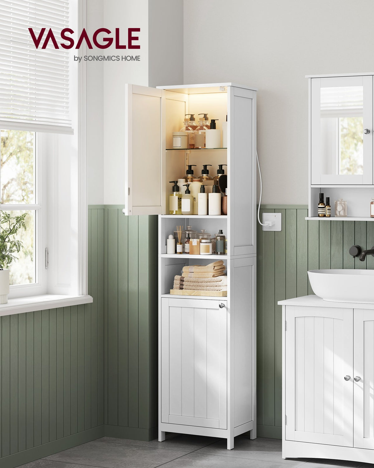 Tall Bathroom Cabinet with Lights