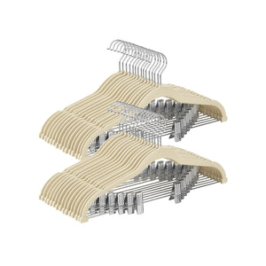 Pants Hangers, Set of 30 Velvet Hangers with Adjustable Clips, Space-Saving, Non-Slip for Skirts, Coats, Dresses, 16.7-Inch Long, Beige UCRF012M30