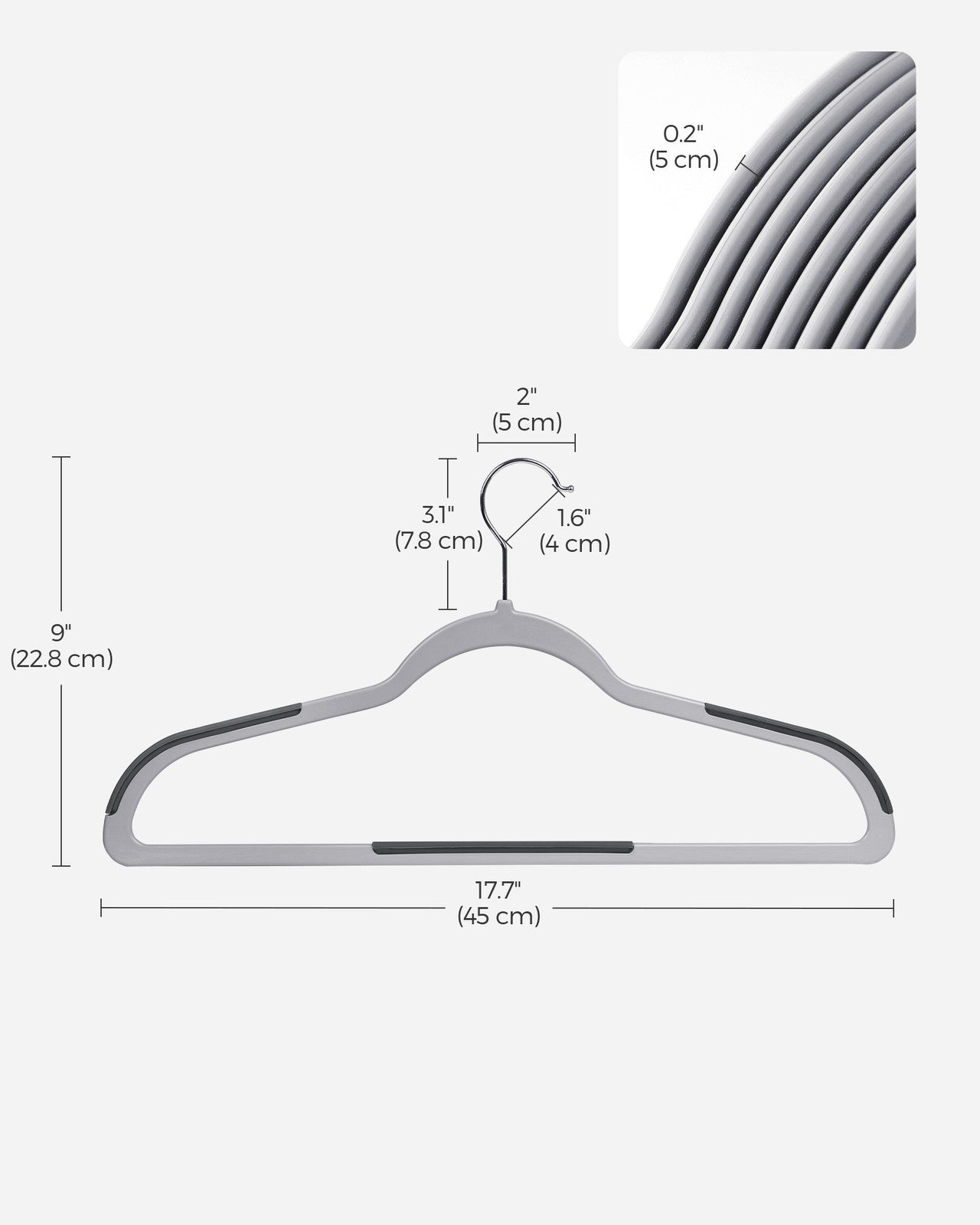 50-Pack Non-Slip Plastic Clothes Hangers — Light and Dark Grey