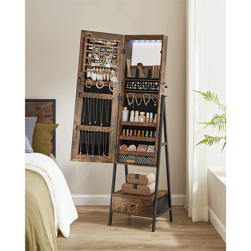 Lockable Jewelry Armoire with Full-Length Mirror