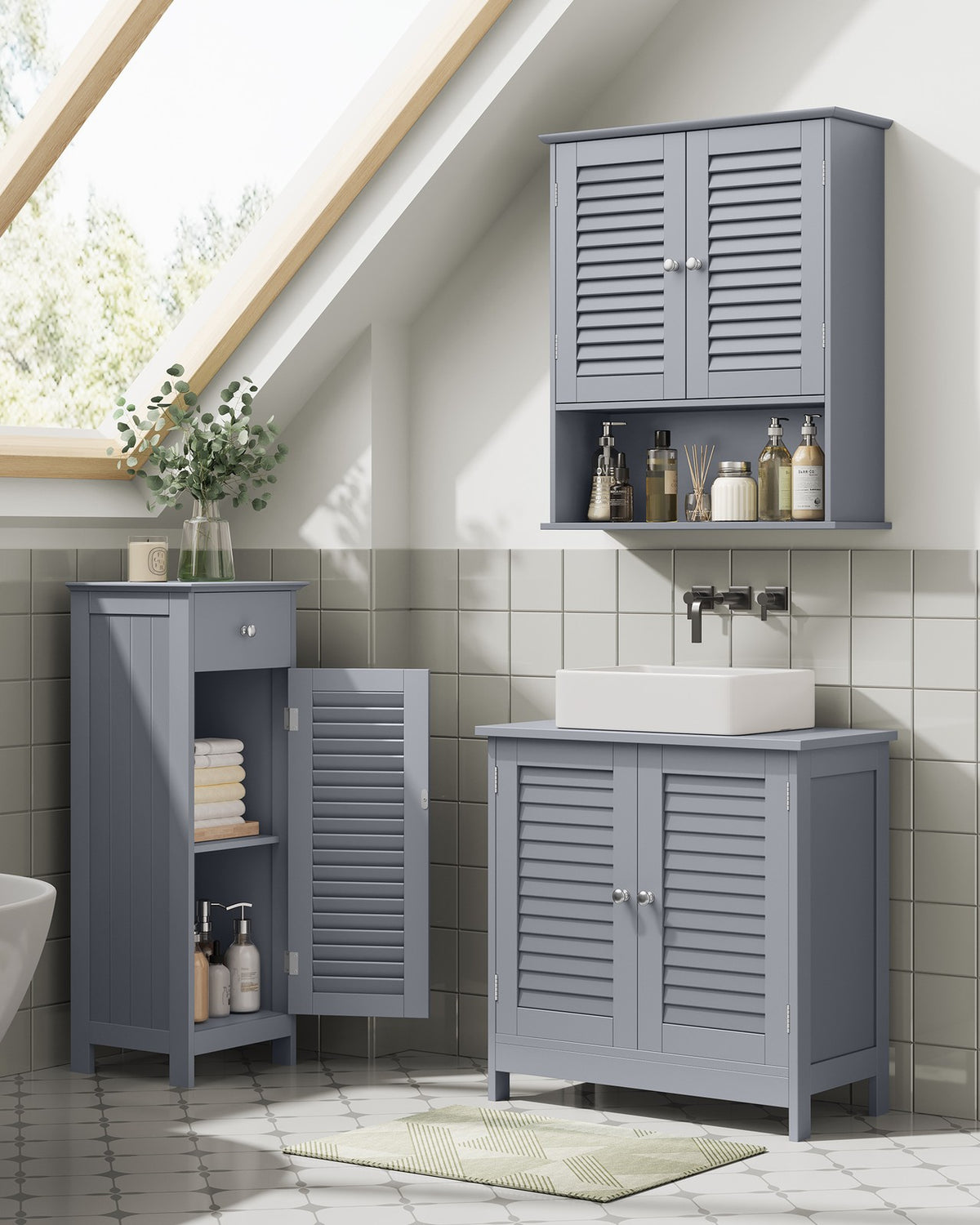 Bathroom Storage Cabinet with Drawer and Door Dove Grey - image 8
