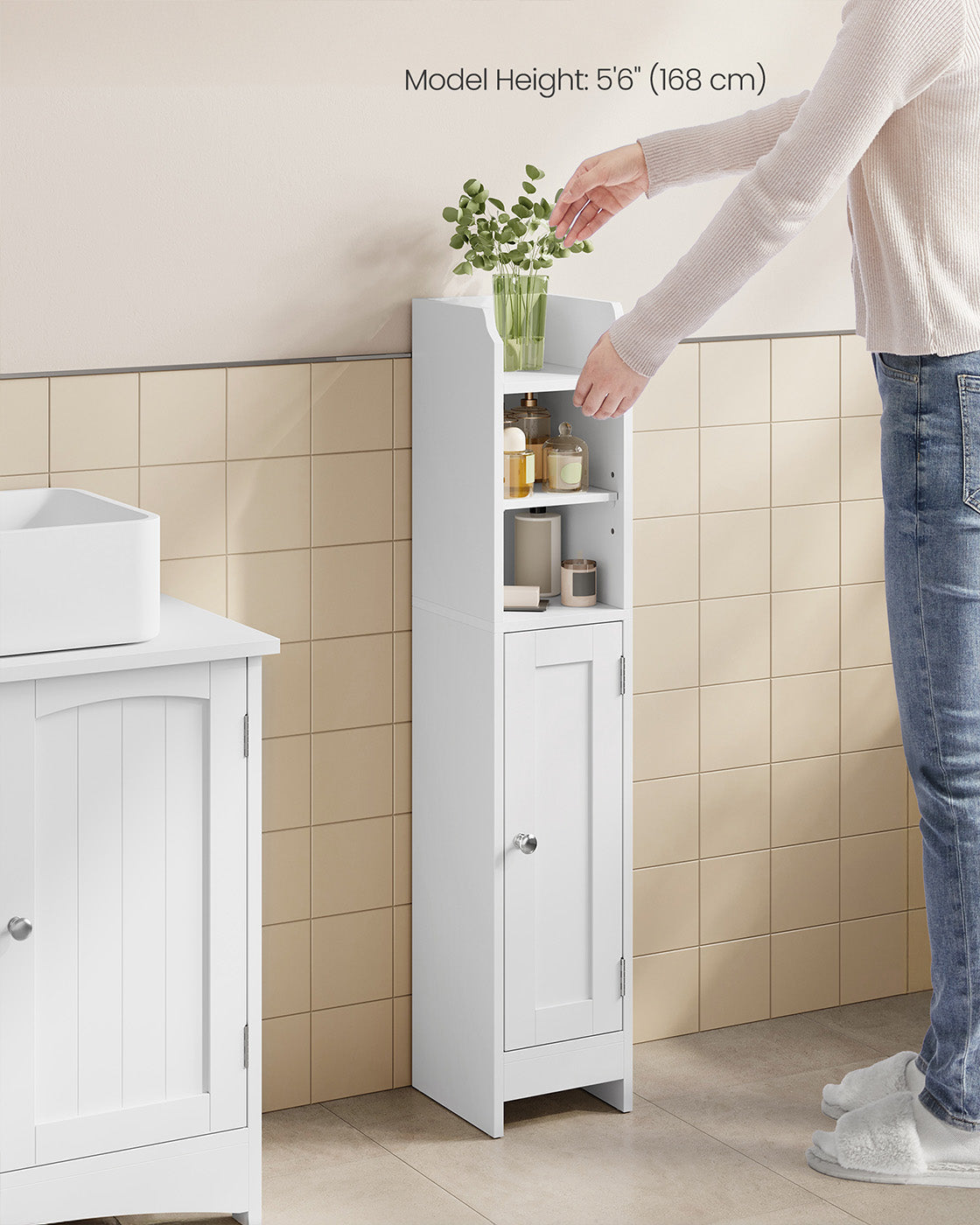 Freestanding Slim Bathroom Cabinet with Door and Shelves - image 25