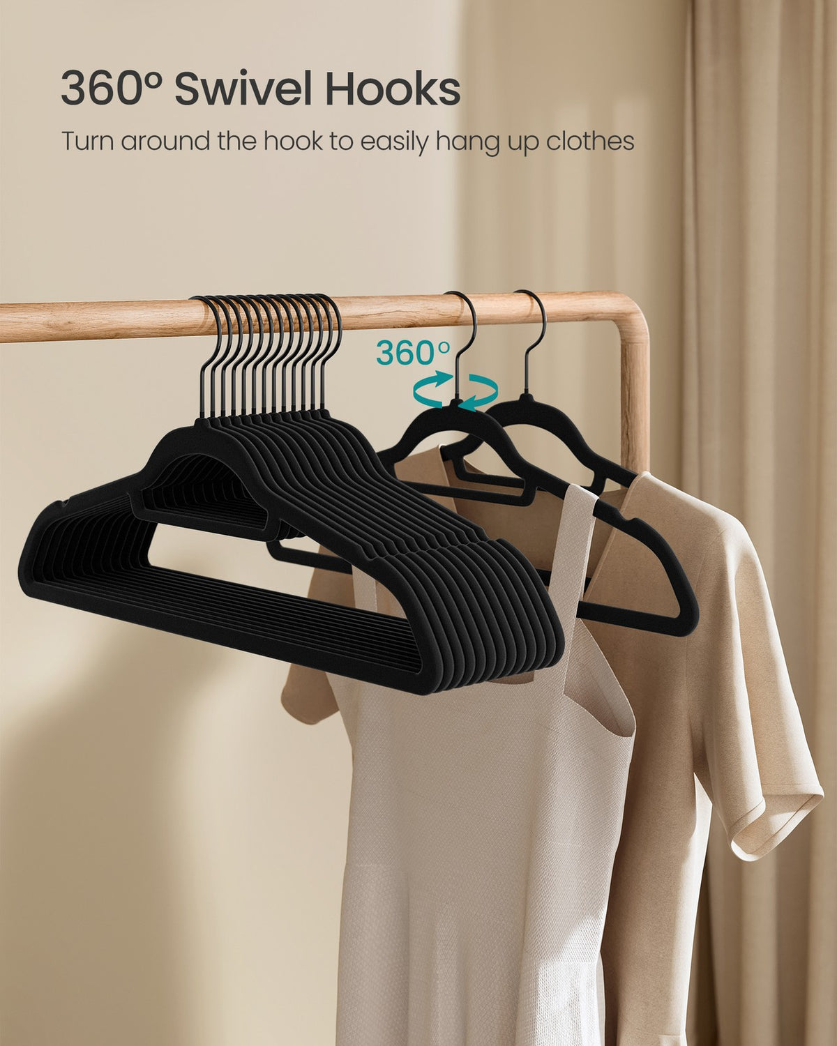 Set of 50 Velvet Coat Hangers with Tie Bar Ink Black - image 7